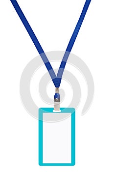 Blank badge with blue neckband. photo