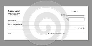 Blank bank check, checkbook cheque