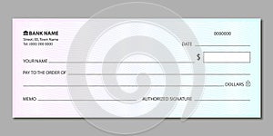 Blank bank check, checkbook cheque