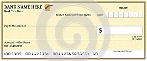 Blank bank check, checkbook cheque template vector mockup, account bill paycheck, pay cash, money payment with guilloche patter