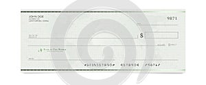 Blank bank check template. photo