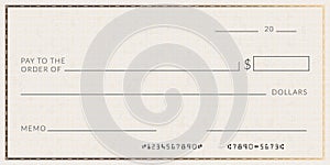 Blank bank check template. photo
