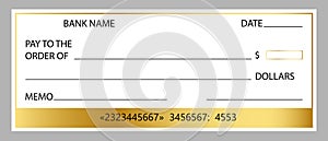 Blank bank check template with gold element