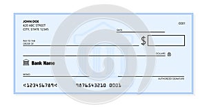 Blank bank checkbook check - generic vector design