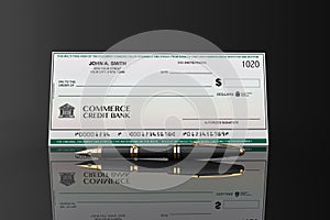 Blank Banking Check and Fountain Pen