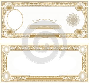 Blank for banknote obverse and reverse with side portrait gold