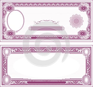 Blank for banknote obverse and reverse with side portrait lilac