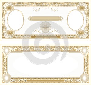 Blank for banknote obverse and reverse with two portraits gold