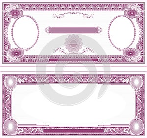 Blank for banknote obverse and reverse with two portraits lilac