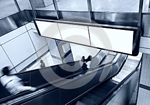 Blank Banner Billboard Display with escalator and people in subw