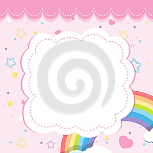 Blank banner with rainbow sky theme on pink background
