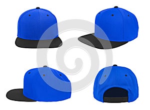 Blank baseball snap back cap two tone color black/blue