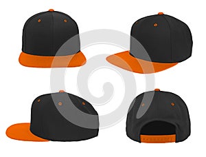 Blank baseball snap back cap two tone color black/orange