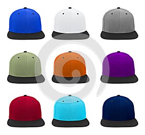 Blank baseball snapback cap set two tone color on white background