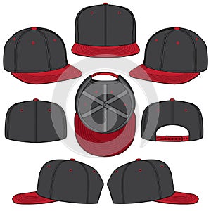 Blank Baseball Snapback hat flat fashion sketch set mockup