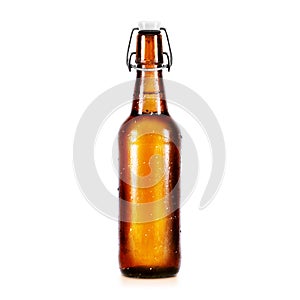 Blank beer bottle mockup without label, stand isolated