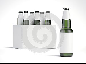 Blank beer bottles and white package. 3d rendering