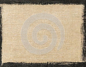 Blank beige canvas textile texture background with painted black border