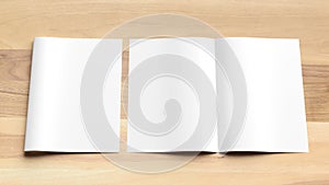 Blank Bi fold A4 size brochure mock up on wooden background. 3D