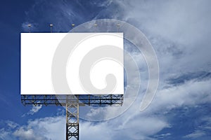 Blank big billboard against blue sky background,for your advertising,put your own text here,isolate white on board