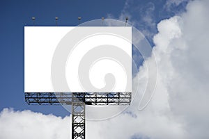 Blank big billboard against blue sky background,for your advertising,put your own text here,isolate white on board.