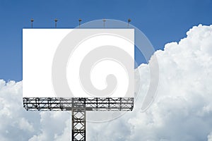 Blank big billboard against blue sky background.for your advertising,put your own text here.isolate white on board.clipping path