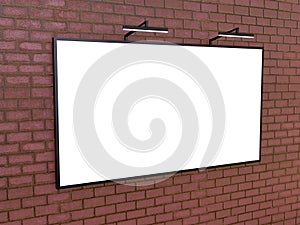 Blank bigboard on brick wall, 3D rendering.