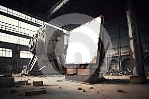 Blank Bigboard Transparent Mock Up, Png.Abandoned Industrial Site With Rusted Machinery.. Generative AI