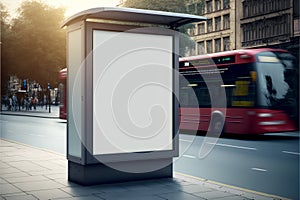 Blank billboard on bus stop in the city. 3d rendering