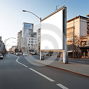 Blank billboard on a busy street corner