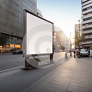 Blank billboard on a busy street corner