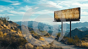 Blank Billboard On Desert Mountain Overlook