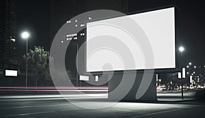 Blank billboard on the highway with a background blur of city. With clipping path on screen