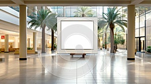 Blank billboard in the lobby of a shopping center. empty signboard mock-up for advertisement electronic touch panel template