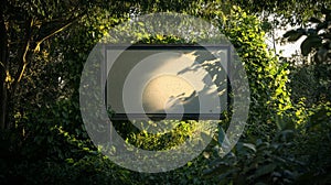 Blank Billboard In Lush Forest At Sunset