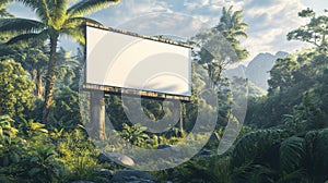 Blank Billboard In Lush Tropical Forest