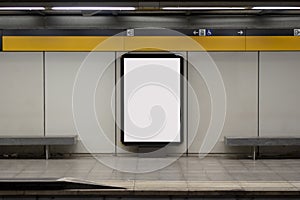 Blank billboard mock up in a subway station