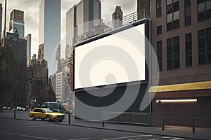 Blank billboard on New York city. Mock up. Poster on street next to roadway. Outdoor advertising