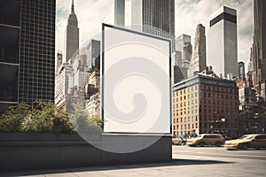 Blank billboard on New York city. Mock up. Poster on street next to roadway. Outdoor advertising