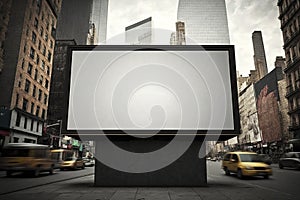 Blank billboard on New York city. Mock up. Poster on street next to roadway. Outdoor advertising