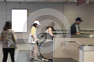 Blank billboard posters in the subway station for advertising