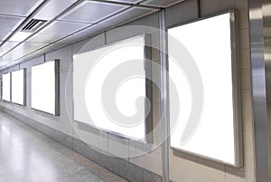 Blank billboard posters in the subway station for advertising