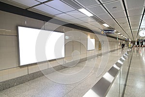 Blank billboard posters in the subway station for advertising