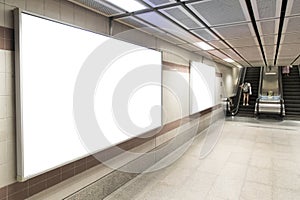 Blank billboard posters in the subway station for advertising