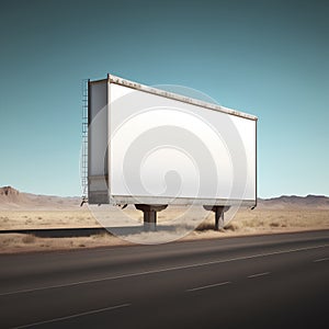 Blank billboard on the road in the desert. 3d rendering