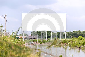 Blank billboard on the sideway in the park. image for copy space, advertisement, text and object.