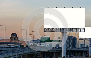 Blank billboard at sunset time for advertisement.