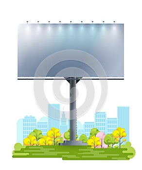 Blank billboard template on cartoon city street