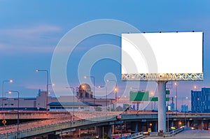 Blank billboard at twilight time for advertisement