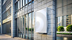 Blank billboard on the wall of a modern office building. 3d rendering